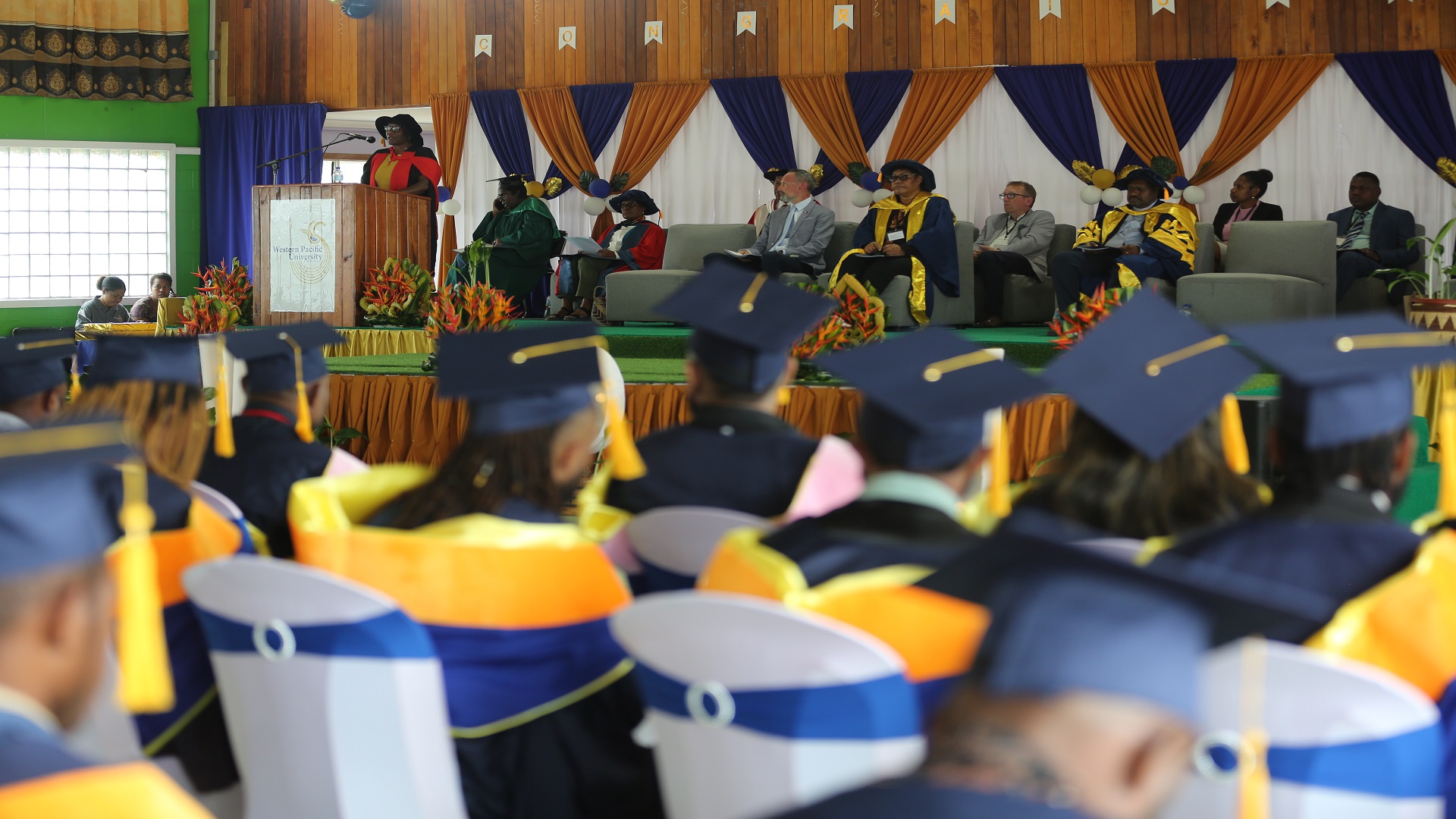 Prof. J. Rangou (WPU President) addressing graduands